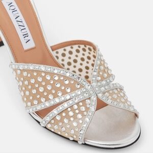 AQUAZZURA Crystal Lover Metallic Leather Mules